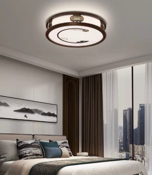 den led gan tran vien go mat tron acrylic cao cap trang tri biet thu khach san nha hang kieu dang co dien d52cm dtt yn1790 1