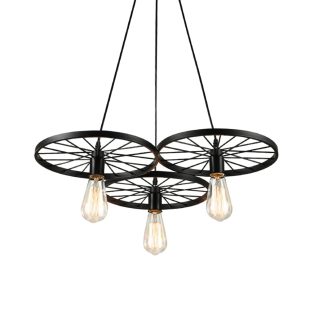 Alternative view of Đèn LED treo trần thả 3 bánh xe kim loại cao cấp E27 trang trí quán cafe trà sữa nhà hàng khách sạn kiểu dáng tối giản Bắc Âu hiện đại vỏ BLACK cao cấp DTT-024-3