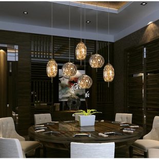 Alternative view of Đèn thả bàn ăn chao thủy tinh màu hổ phách LED trang trí nhà hàng khách sạn biệt thự chung cư nhiều kiểu dáng Bắc Âu hiện đại DTT-DTH9739