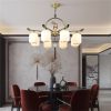 Đèn đồng treo thả trần chụp thủy tinh trang trí kiểu dáng cổ điển Trung Hoa tối giản 8 10 15 bóng LED E27 cao cấp DTT-DC66308 - Ảnh 2