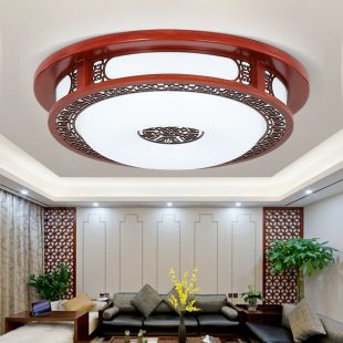 Alternative view of Đèn LED gắn trần viền gỗ mặt tròn Acrylic cao cấp trang trí biệt thự khách sạn nhà hàng kiểu dáng vintage cổ điển DTT-OPT2330