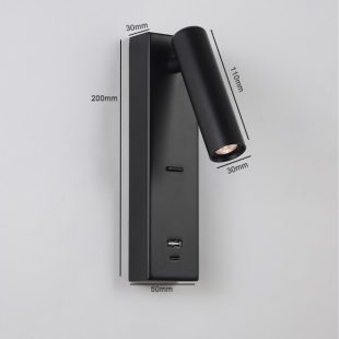 Alternative view of Đèn LED gắn tường đầu giường đọc sách phòng ngủ hiện đại xoay góc 350 độ có cổng sạc USB 3w góc chiếu 30 độ cao cấp DTT-DS-LCT115