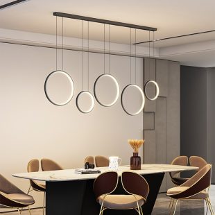 Alternative view of Đèn LED treo thả trần 5 vòng 6 vòng cao cấp trang trí bàn đảo bếp quầy bar phong cách Bắc Âu tối giản hiện đại H150cm điều chỉnh vỏ đen DTT-BA2240