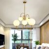Đèn chùm thủy tinh hiện đại LED E14 6 bóng trắng đục cao cấp trang trí bàn ăn phòng bếp phong cách Bắc Âu Nordic DTT-DC001023 - Ảnh 3