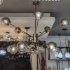 Đèn chùm thủy tinh hiện đại LED E27 10 bóng chao tròn màu xám khói cao cấp trang trí phòng khách phong cách Bắc Âu Nordic DTT-DC368 - Ảnh 2