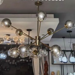 Alternative view of Đèn chùm thủy tinh hiện đại LED E27 10 bóng chao tròn màu xám khói cao cấp trang trí phòng khách phong cách Bắc Âu Nordic DTT-DC368