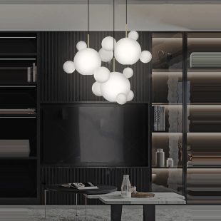 Alternative view of Đèn chùm treo trần thả bóng thủy tinh trắng đục D10cm D20cm LED E27 cao cấp trang trí phòng ngủ hiện đại DTT-DC078