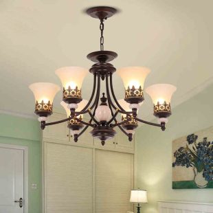 Alternative view of Đèn chùm cổ điển LED 6 bóng chao vải cao cấp trang trí phòng ăn phong cách vintage Châu Âu DTT-DC-PL8054
